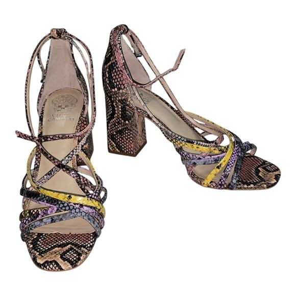Vince‎ Camuto WINIVEY SANDAL Heels Snake Print Multicolor Straps Square Toe 10 - Picture 3 of 15